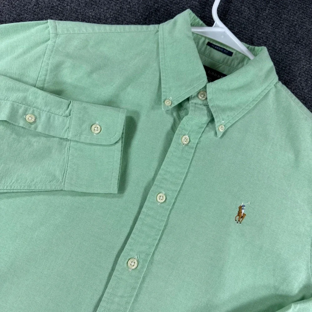 Ralph Lauren Button Down Boys 12 Green Oxford Long Sleeve Classic Fit Shirt